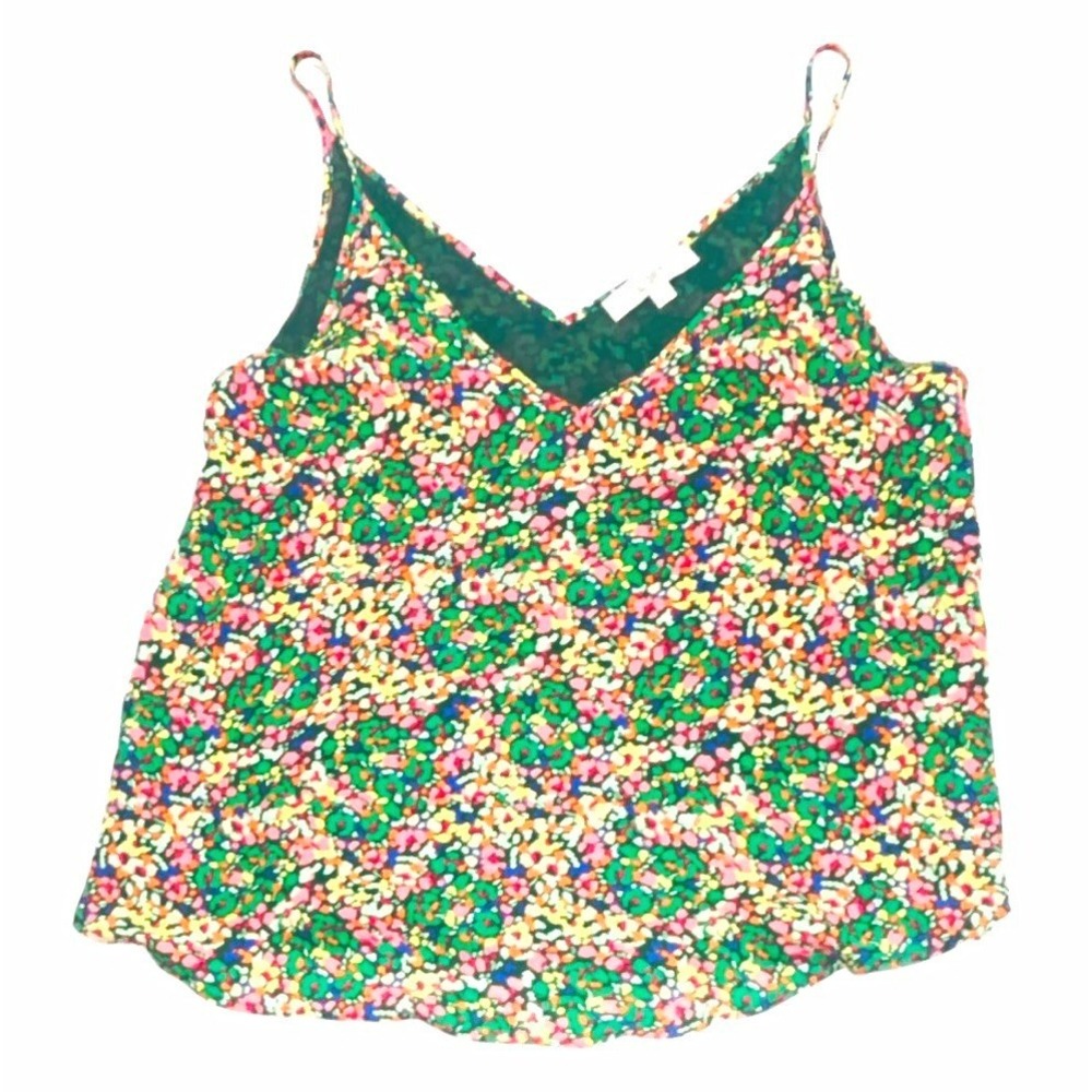 Loft Womens Large Floral V-Neck Camisole Spaghetti Strap Tank Top Green Multi